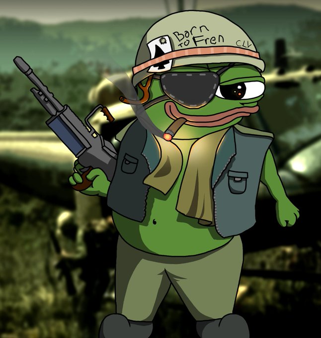 Pepe machine gunner smoking cigar vietnam — Pepe meme
