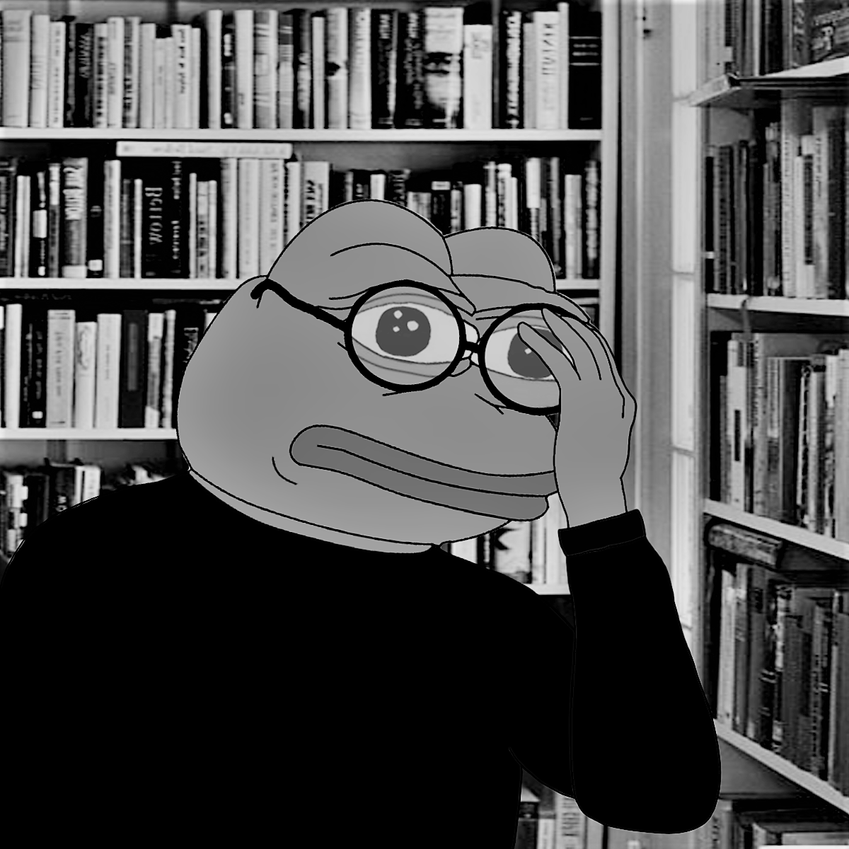 Pepe black white library shocked — Pepe meme