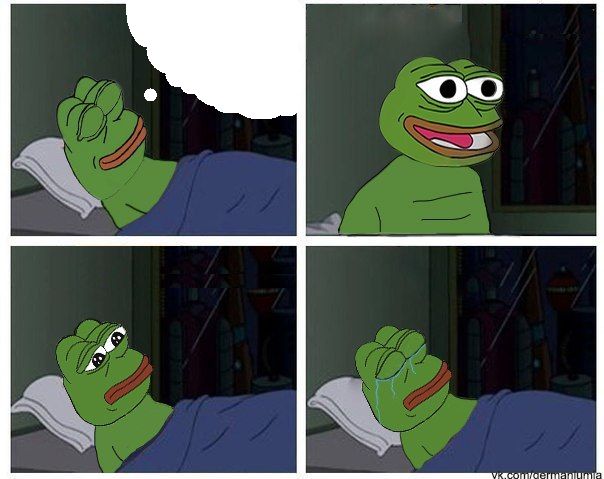 Pepe happy dream to sad template — Pepe meme