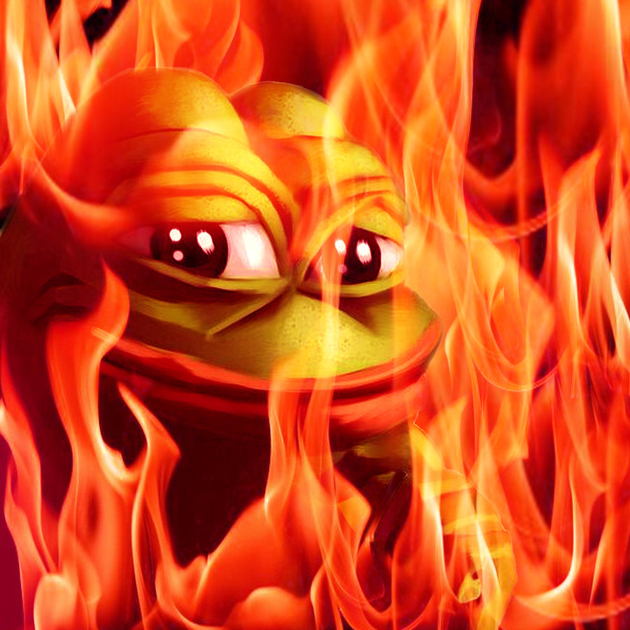 Pepe on fire smug — Pepe meme