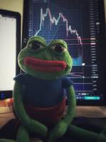 Pepe plush sad in front of red chart — Pepe meme