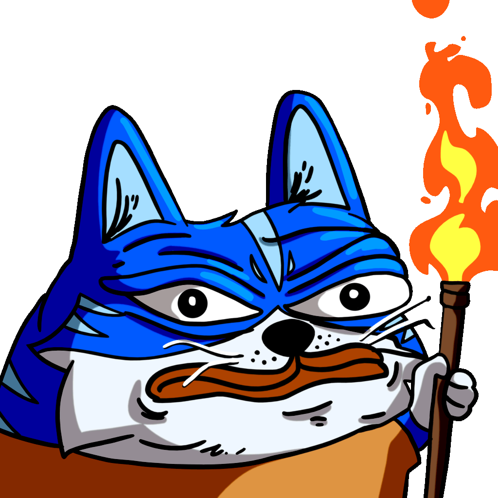 Toshi cat angry holding torch — $TOSHI meme