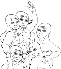 Wojak muscle surrounded by dark eyed muscle wojaks — Wojak meme