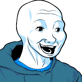 Nujak happy in blue hoodie — Wojak meme