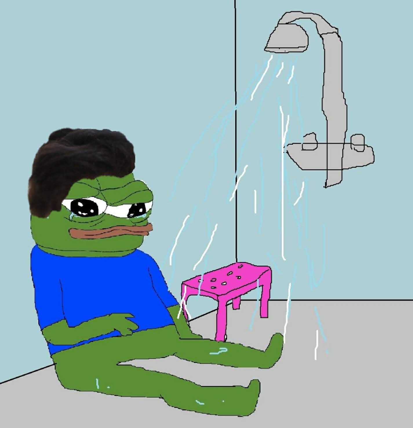 Pepe in shower black hair — Pepe meme