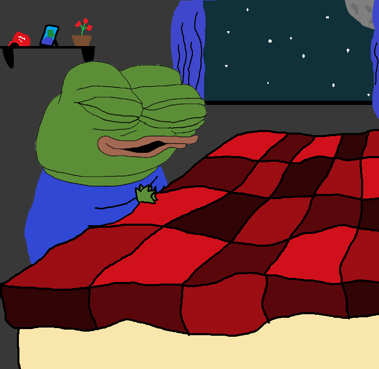 Pepe praying on bed — Pepe meme