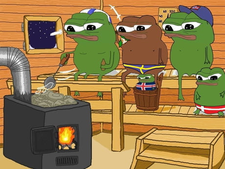 Pepe friends in sauna — Pepe meme