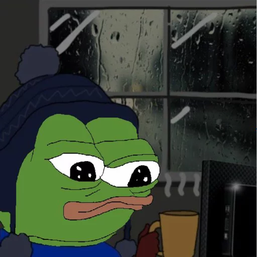 Lonely coffee at window Frog Friends sticker — Sticker Packs meme