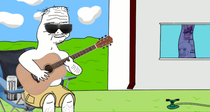 Boomer strumming on guitar — Boomer meme