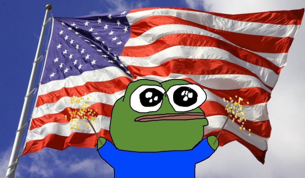 Pepe kid in front of american flag — Pepe meme