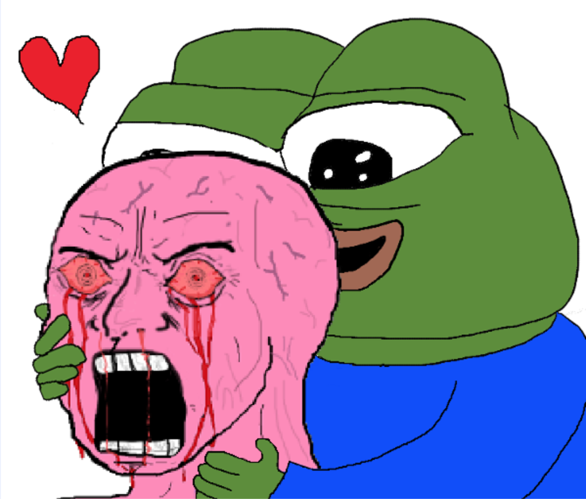Pepe hugs pink wojak — Pepe meme