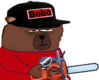 Bobo holding chainsaw — Bobo meme