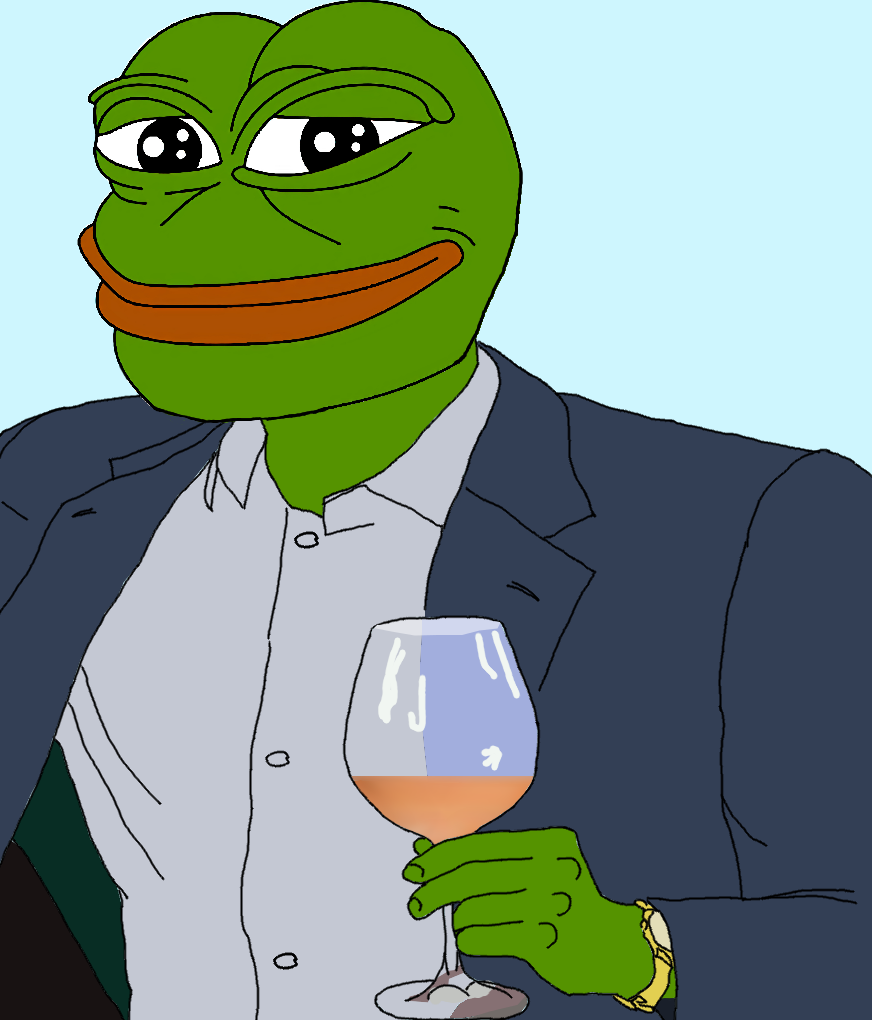 Pepe smug suit holding wine glass — Pepe meme