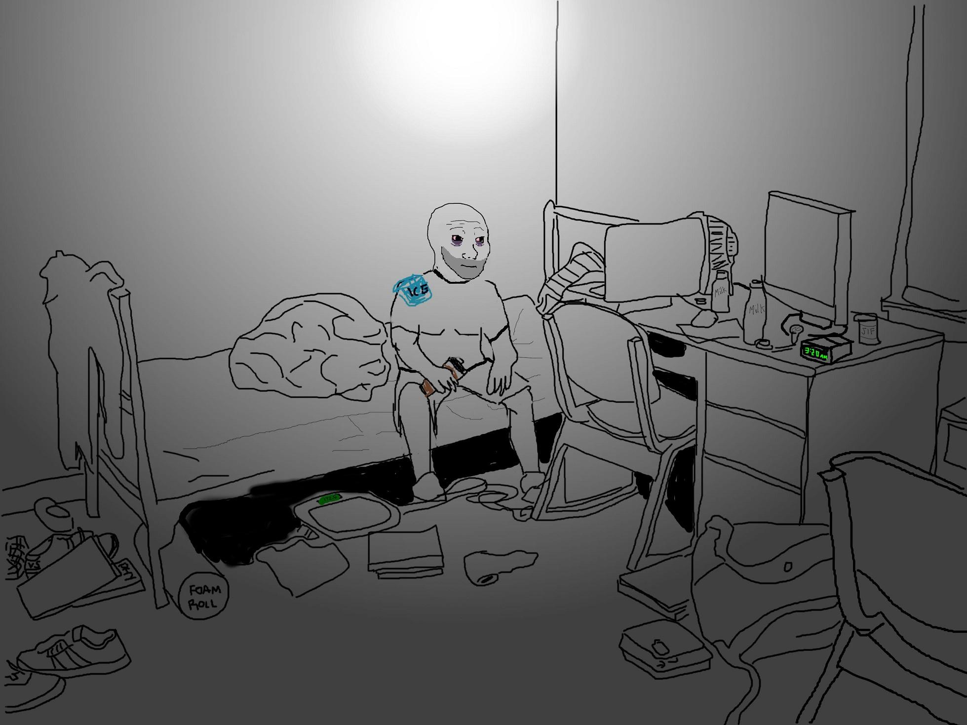 Wojak doomer fit sitting in room — Wojak meme