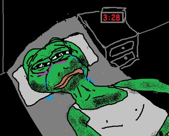 Pepe badly drawn in bed — Pepe meme