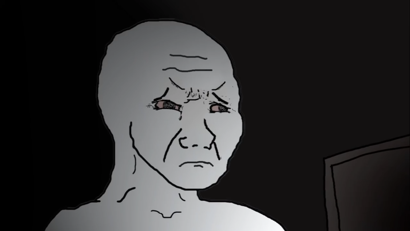 Wojak almost crying in front of computer — Wojak meme