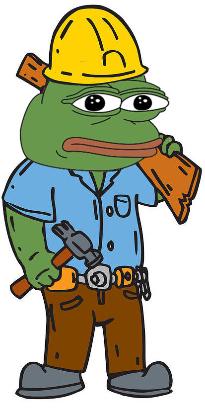 Pepe construction worker carrying board — Pepe meme