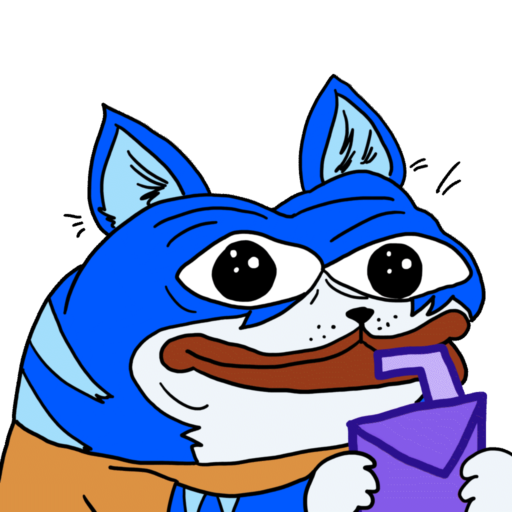 Toshi cat sipping juice box — $TOSHI meme