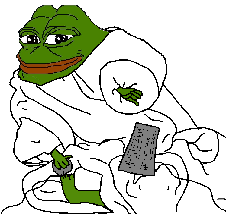 Pepe in comfy robe with keyboard mouse — Pepe meme