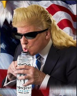 Trump boomer drinking monster mullet — Reaction meme