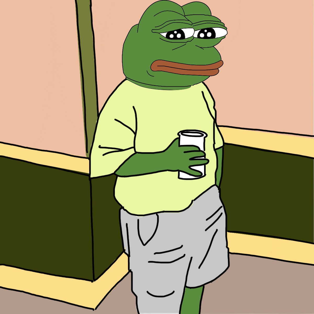 Pepe sad standing in corner — Pepe meme