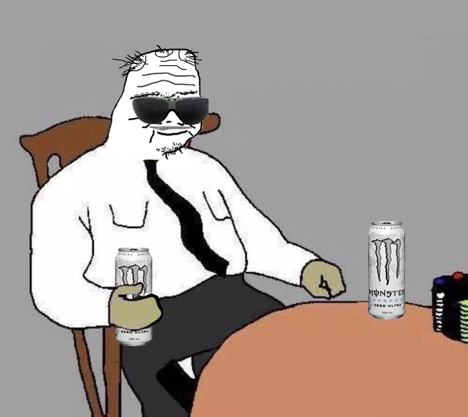Boomer drinking monsters table — Boomer meme