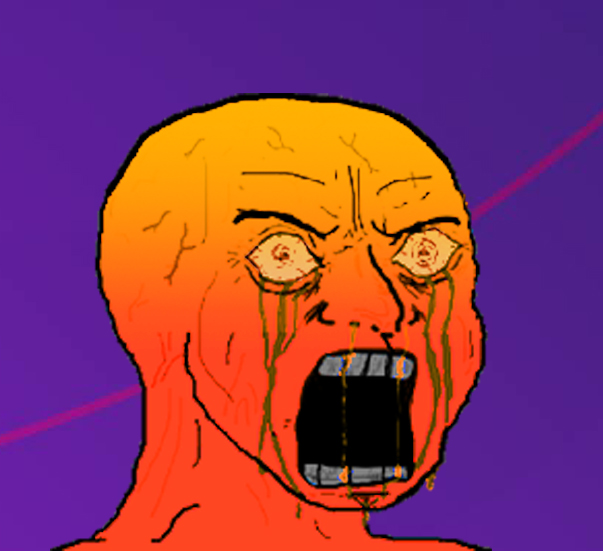 Orange wojak screaming purple background — Reaction meme