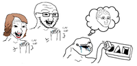 Brainlet cheered on by wojak parents — Brainlet meme