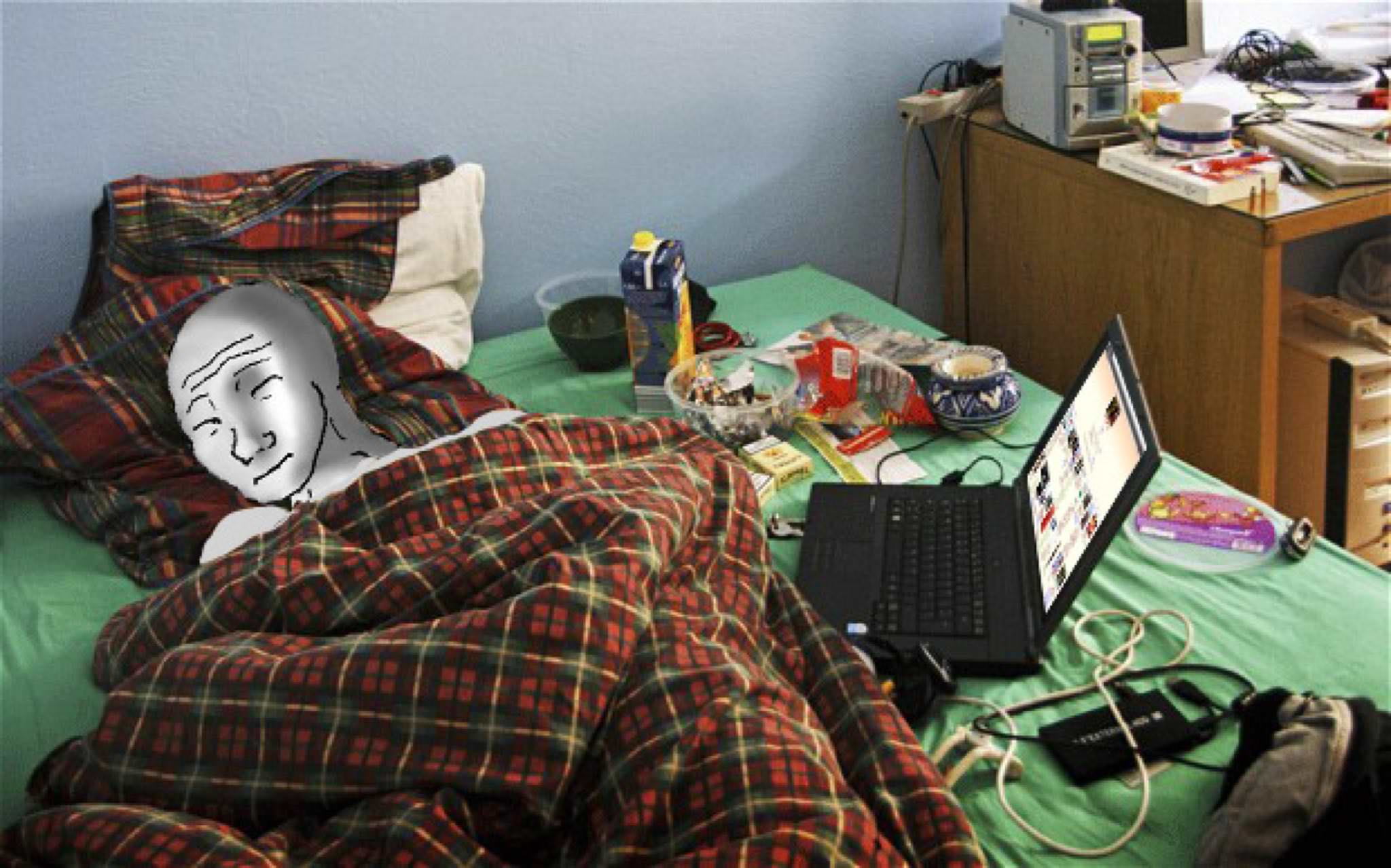 Wojak in messy bed — Wojak meme