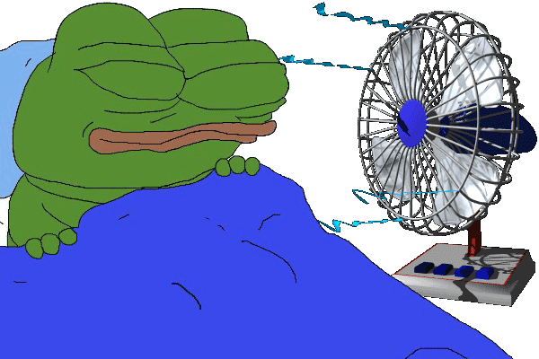 Pepe sleeping with fan on — Pepe meme