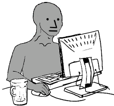 Wojak npc sitting behind computer — Wojak meme