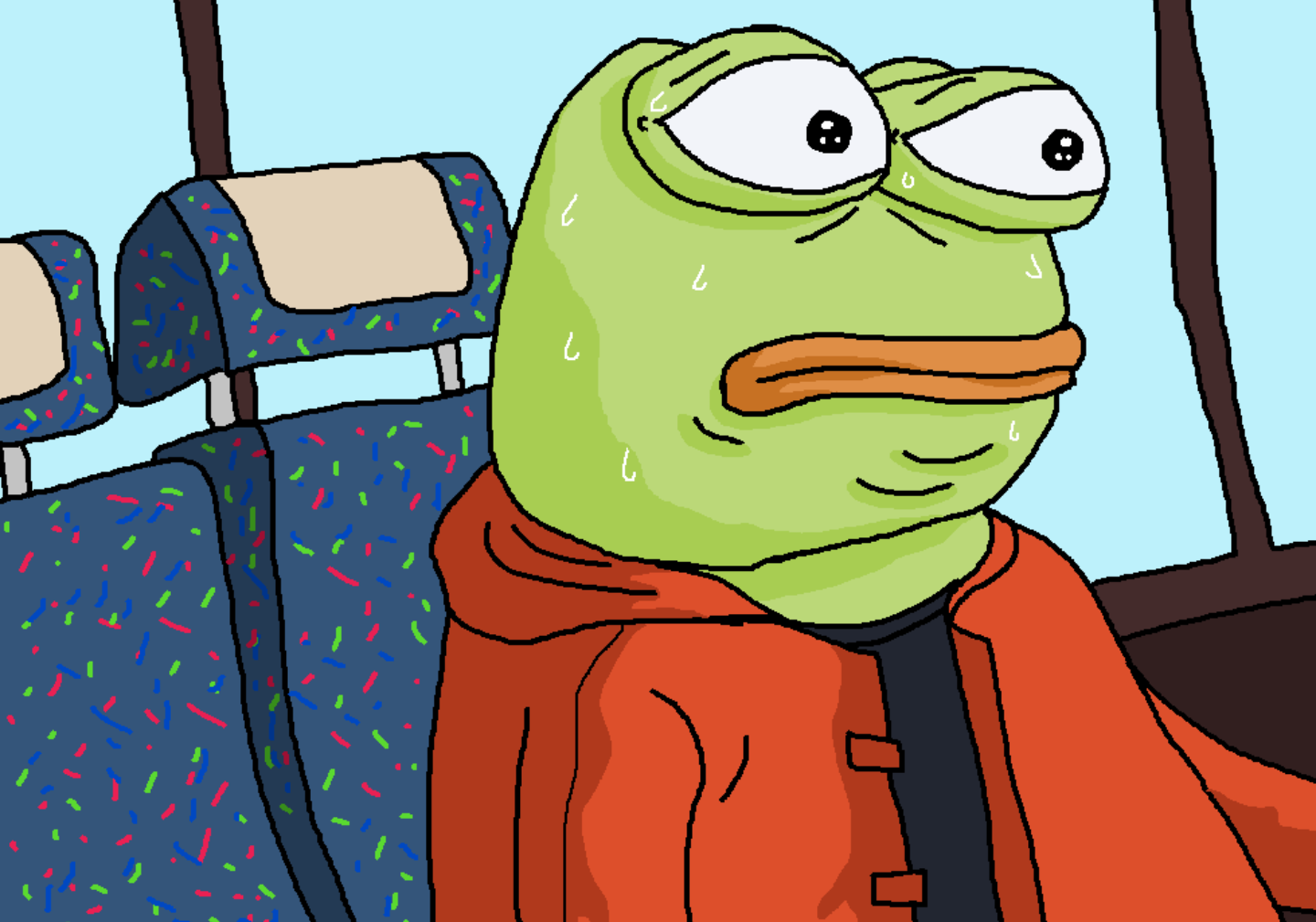Pepe on bus scared — Pepe meme