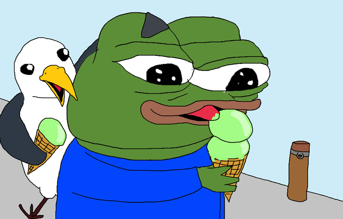 Pepe and seagull eat ice cream — Pepe meme