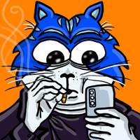 Toshi cat stressed smoking — $TOSHI meme