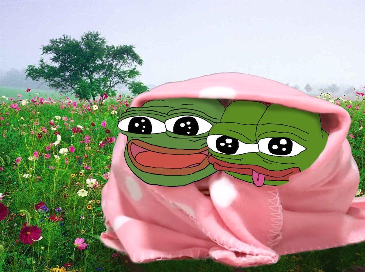 Pepes in field of flowers — Pepe meme