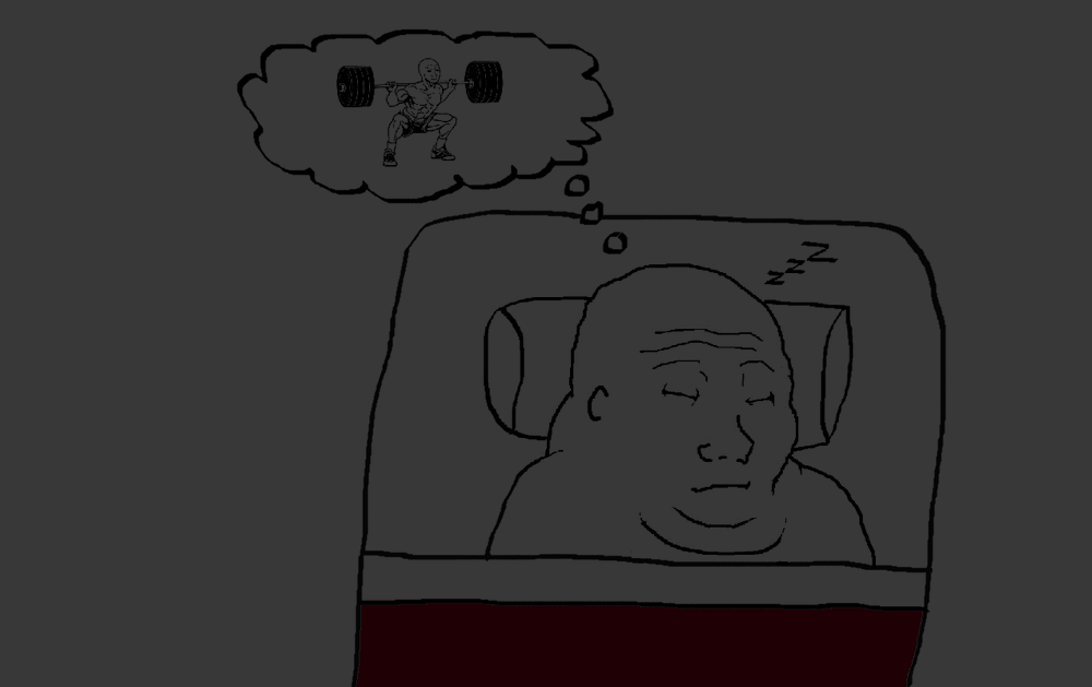 Wojak fat powerlifter dreaming of being fit — Wojak meme