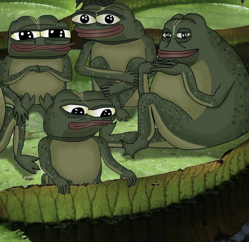 Pepe frogs hanging out on leafpad — Pepe meme