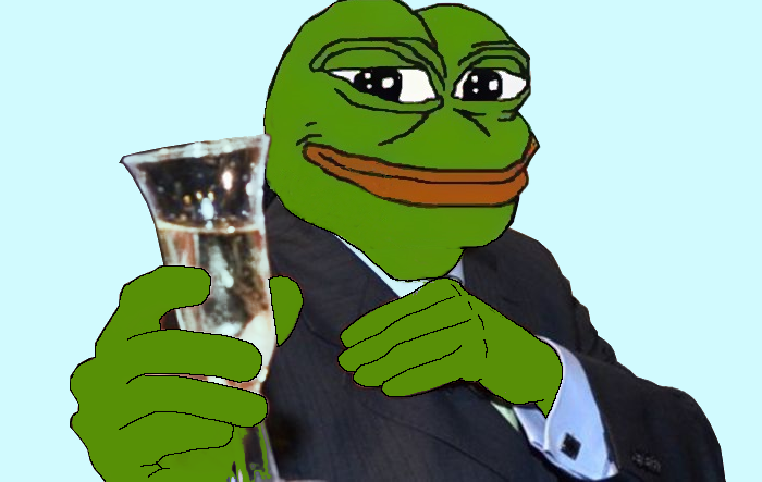 Pepe wearing suit handing you champagne — Pepe meme