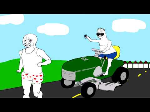 Boomer chases running wojak on john deer tractor — Boomer meme