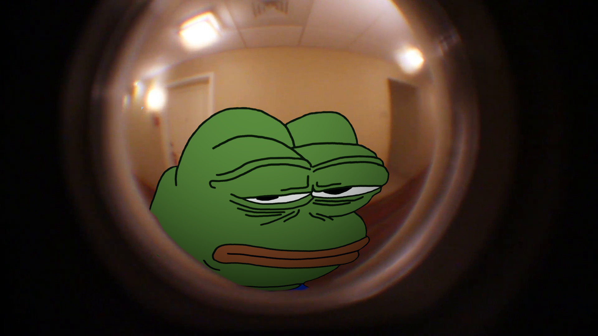 Pepe face through peep hole — Pepe meme