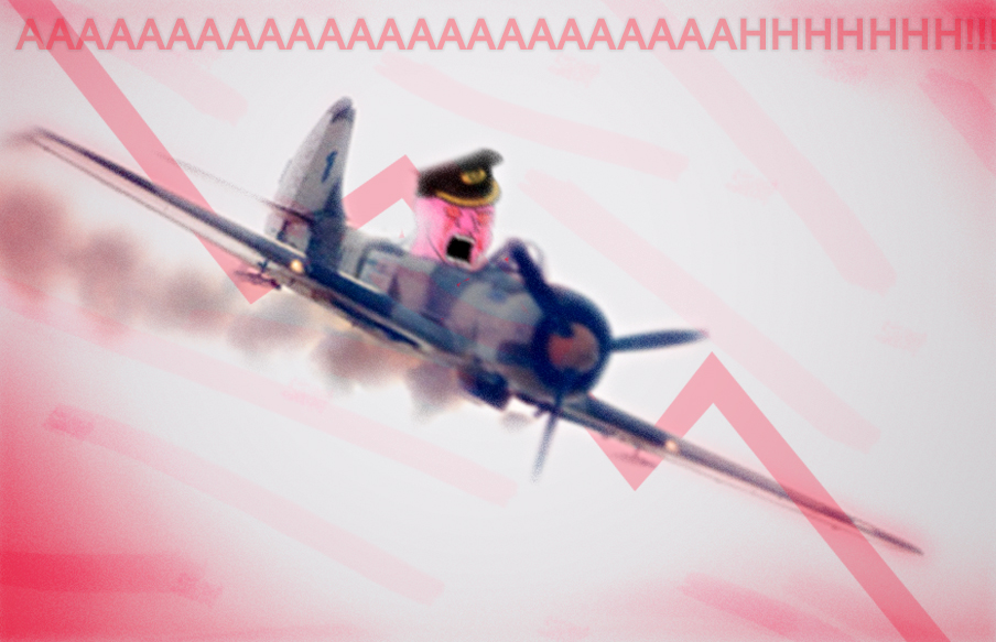 Pink wojak going down airplane — Wojak meme