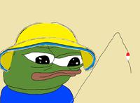 Pepe going fishing with yellow hat — Pepe meme