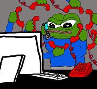 Pepe answering multiple red telephones — Pepe meme