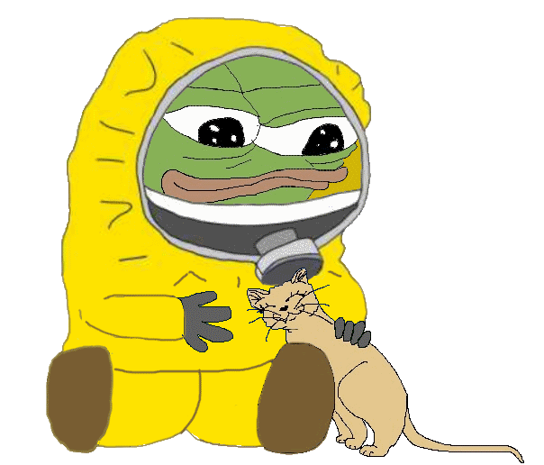 Pepe petting cat hazmat suit — Pepe meme
