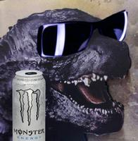 Godzilla wearing sunglasses drinking monster — Reaction meme