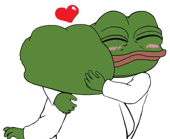 Pepes hugging each other lovingly — Pepe meme