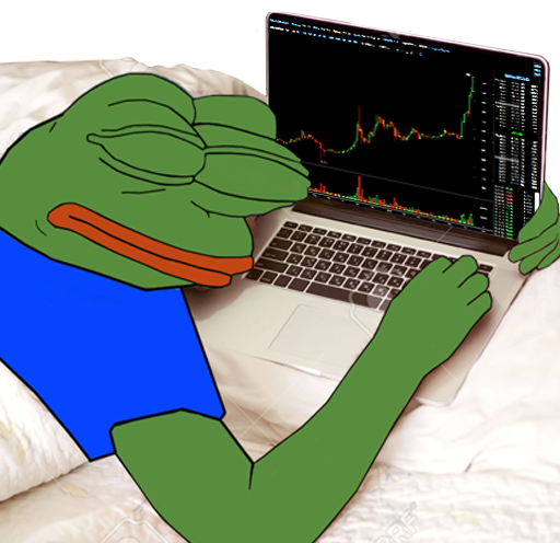 Pepe hugs computer chart bed — Pepe meme