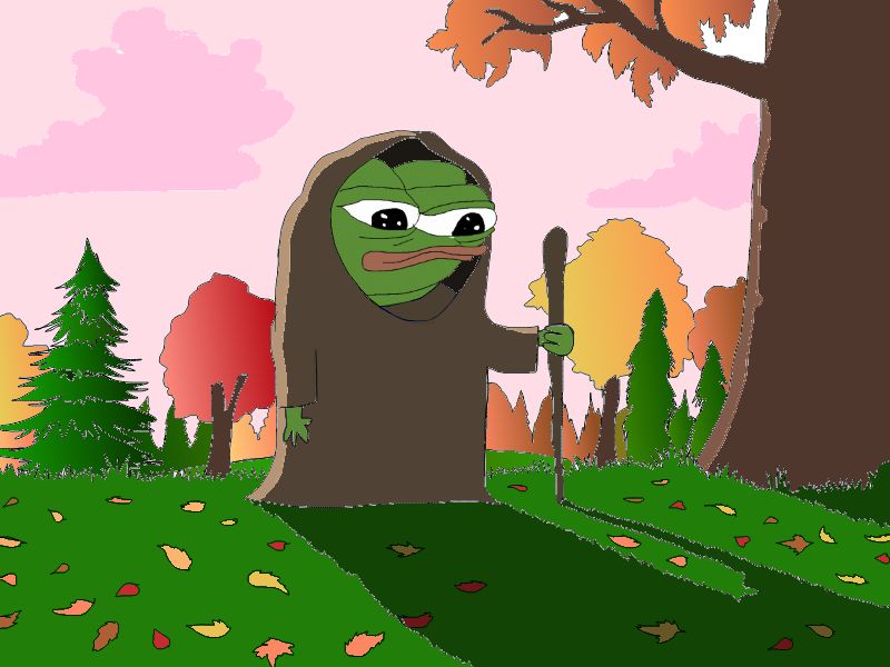 Pepe with staff on hill — Pepe meme