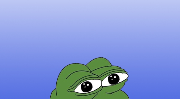 Pepe peeking up in front of blue background — Pepe meme
