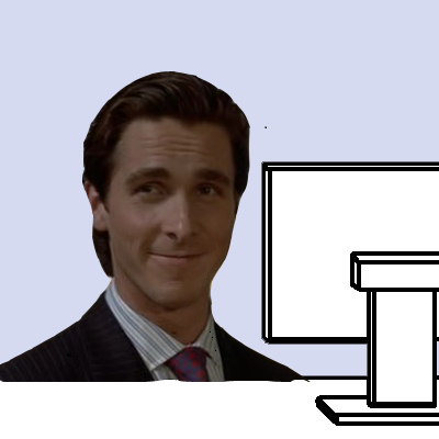 Bateman smiling at computer — Reaction meme